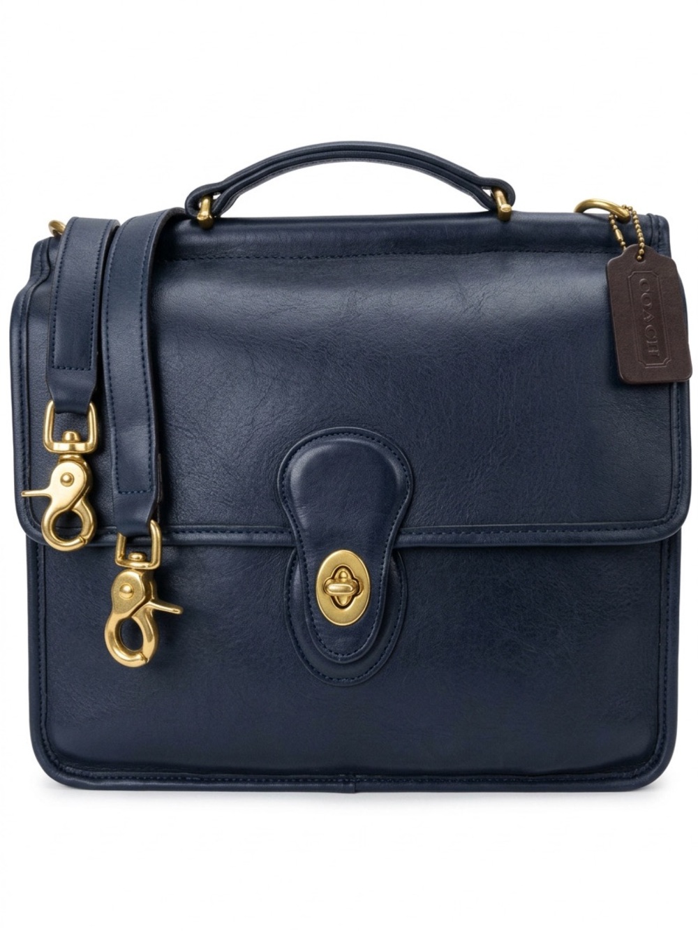 Vintage COACH WILLIS Navy Blue Glove Tanned Leather Shoulder Bag Pre-94 9927 COA
